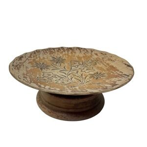 Vintage Hand Carved Wooden Floral Rotating Musical Tray